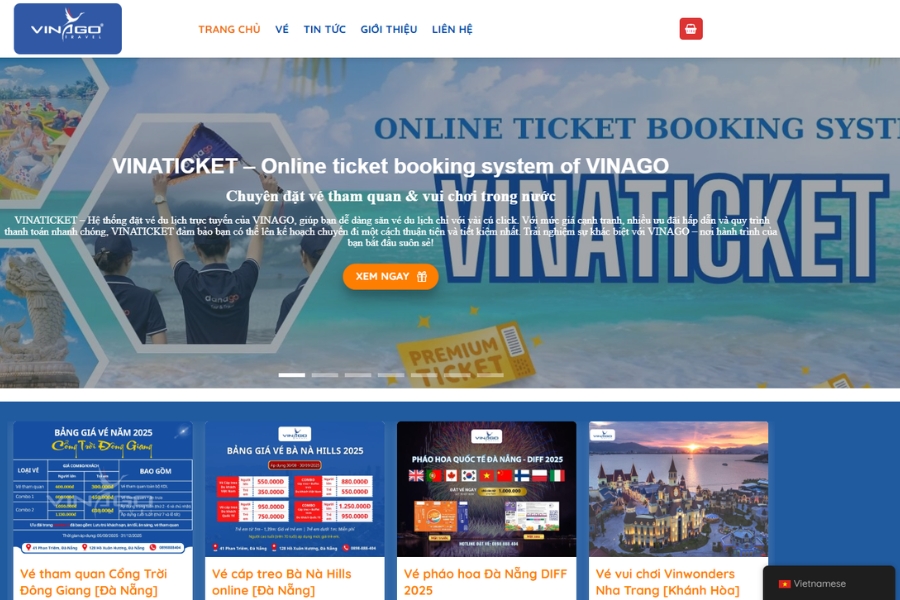 GIAO DIỆN WEBSITE ĐẶT VÉ BÀ NÀ HILLS ONLINE CỦA VINATICKET